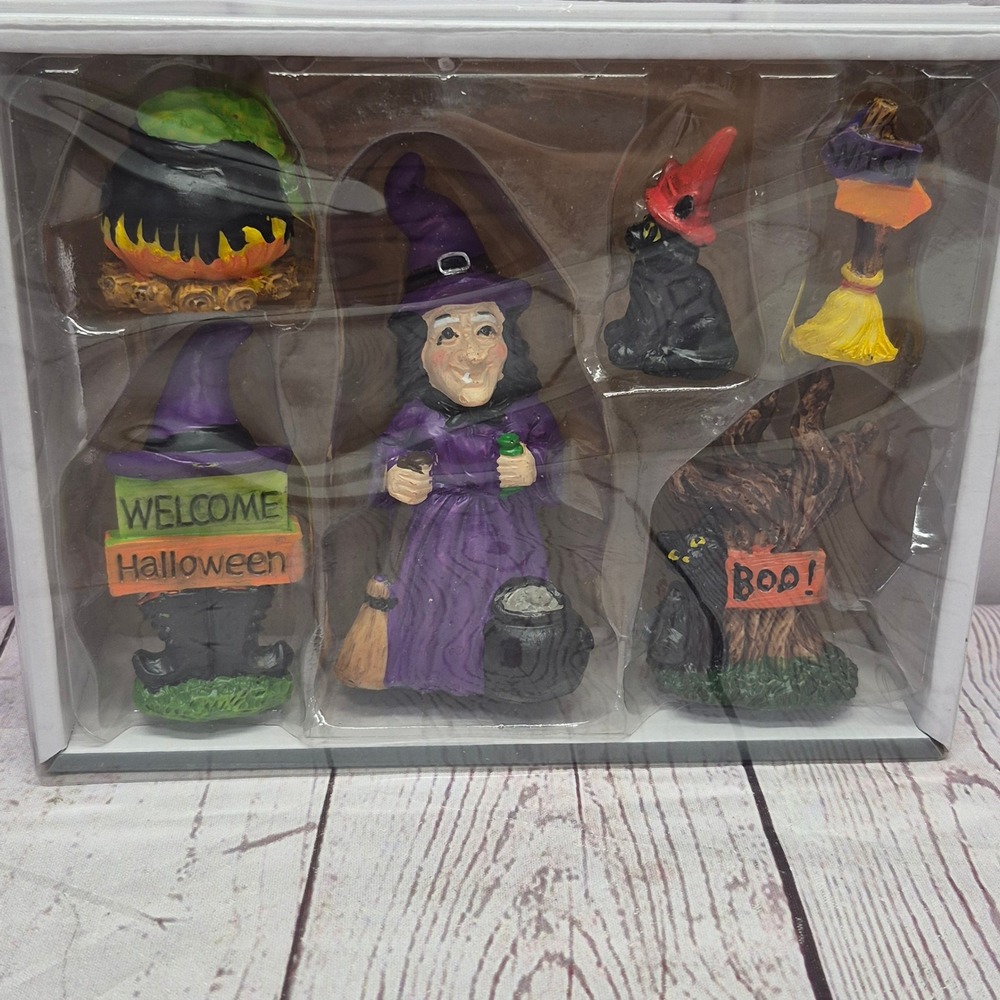Seasonal Accents 6 Piece Fairy Garden Halloween Witch Set Miniatures New